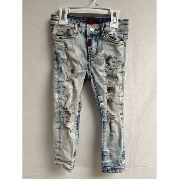 Haus of JR Unisex Kids Mid Waist Stretchy Distressed Jeans Light wash Size 3T - Picture 1 of 6